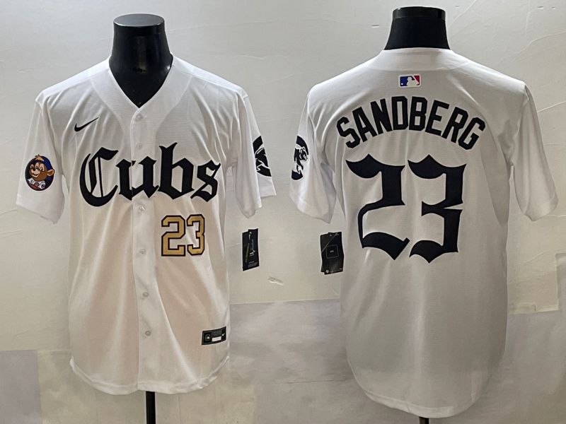 Men 2025 Chicago Cubs #23 Sandberg White Five generations Joint Name Nike MLB Jersey style 7